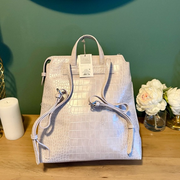 NWT A New Day Croc-Embossed Backpack Gray Faux Leather Minimalist Chic - Picture 2 of 12